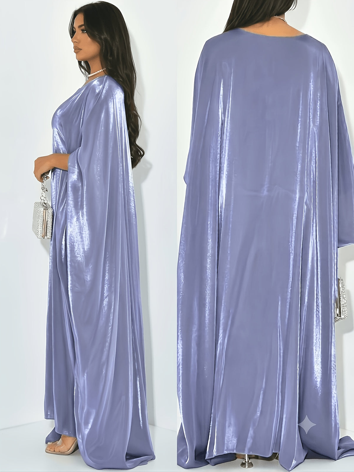 Middle Eastern Elegant Shimmer One Size Robe 8336-8 - Bright Steel Blue