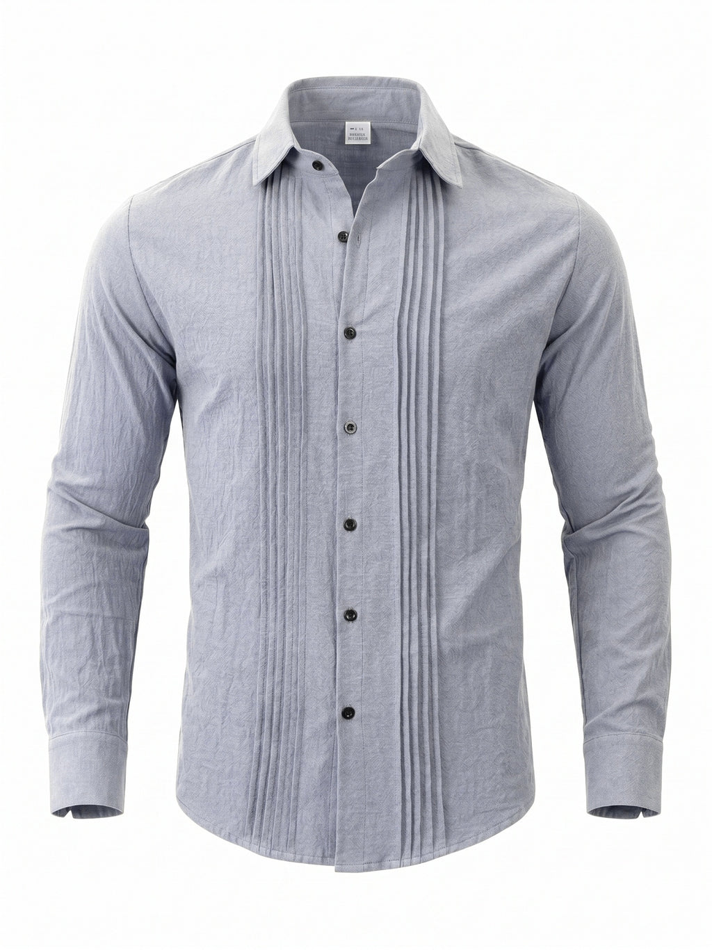 Men's Linen Guayabera Shirt with Lapel Collar & Button Front Panel - Accordion Pleat Chest Texture, Long Sleeve Button-Front Closure Suitable for Beach, Casual, -Casual Wear, Year-Round Versatile Formal & Everyday Button-Up Shirt - Light Grey