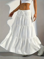 Elegant Style 2025 Western Cross-Border Women'S New Solid Color Half Skirt with Tie-Back Flared Skirt Loose Half Skirt Women - White