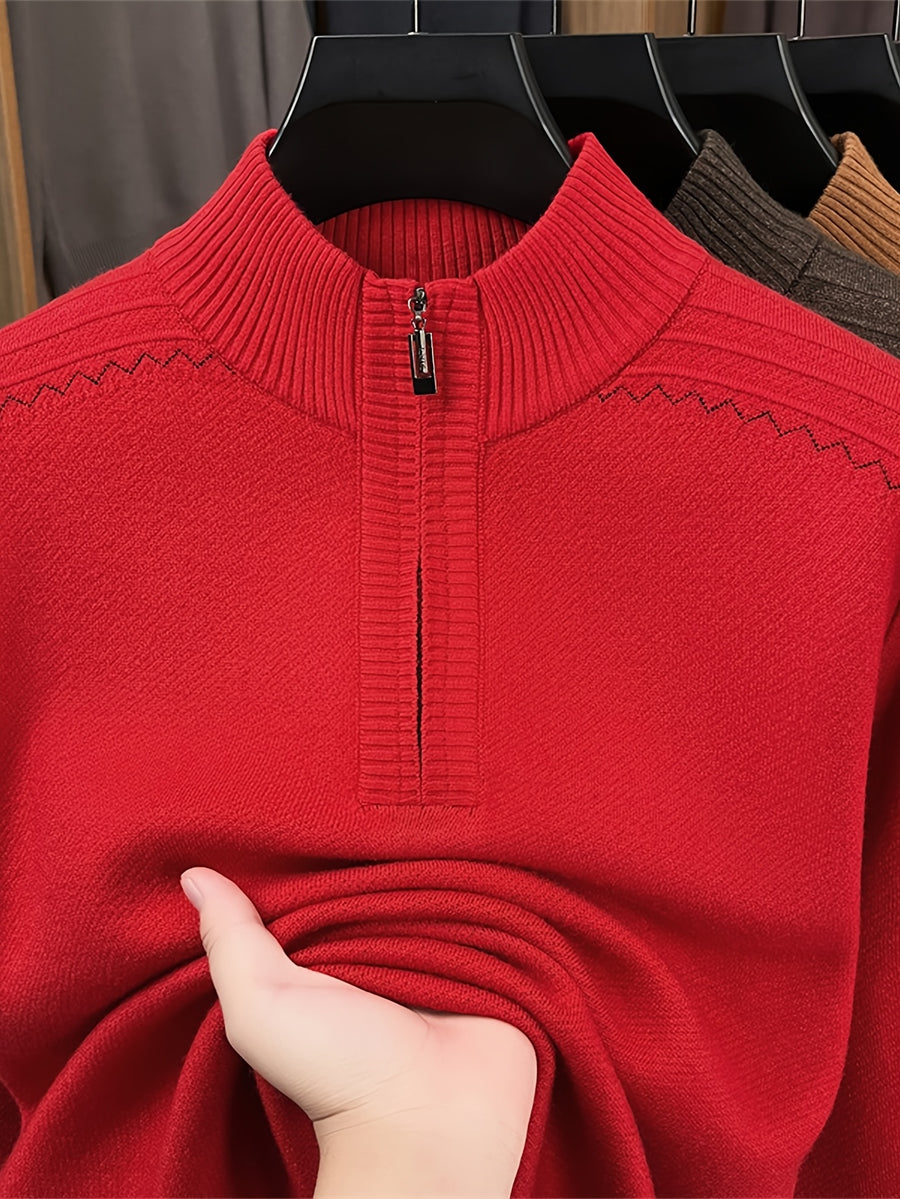 CHIOACE Autumn/Winter Special Offer Men'S Knitted Polo Shirt Half High Collar Zipper Design Soft And Comfortable Fabric Casual Style Loose Fit Suitable for Daily Casual Use - Bright Red