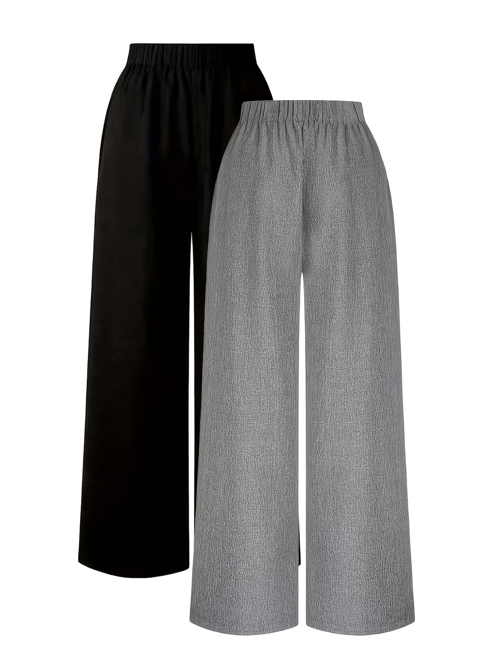 Women's Casual Suit Pants Two-Piece Set, Spring/Summer Outing, Work, Office, Daily Wear, Elegant Straight-Leg Pants, Thin Long Pants for Women - 2pcs Black And Gray