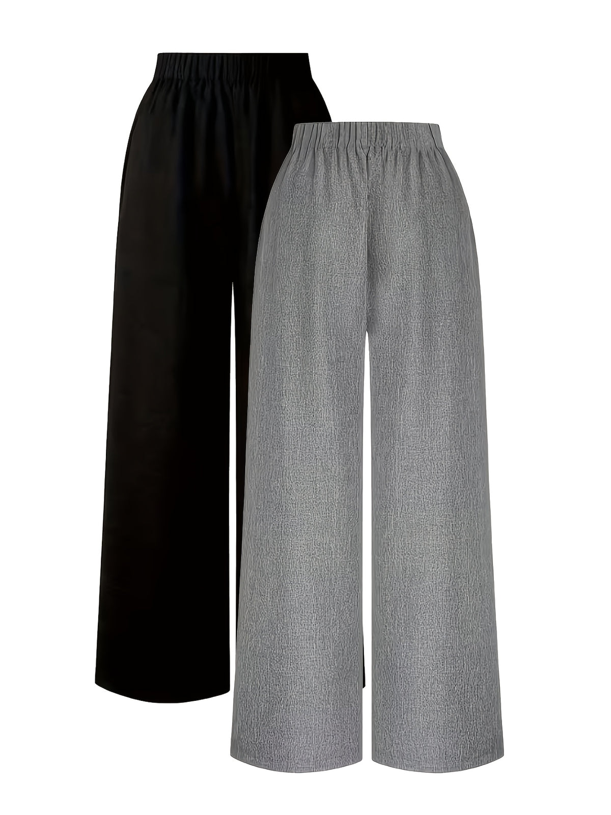 Women's Casual Suit Pants Two-Piece Set, Spring/Summer Outing, Work, Office, Daily Wear, Elegant Straight-Leg Pants, Thin Long Pants for Women - 2pcs Black And Gray