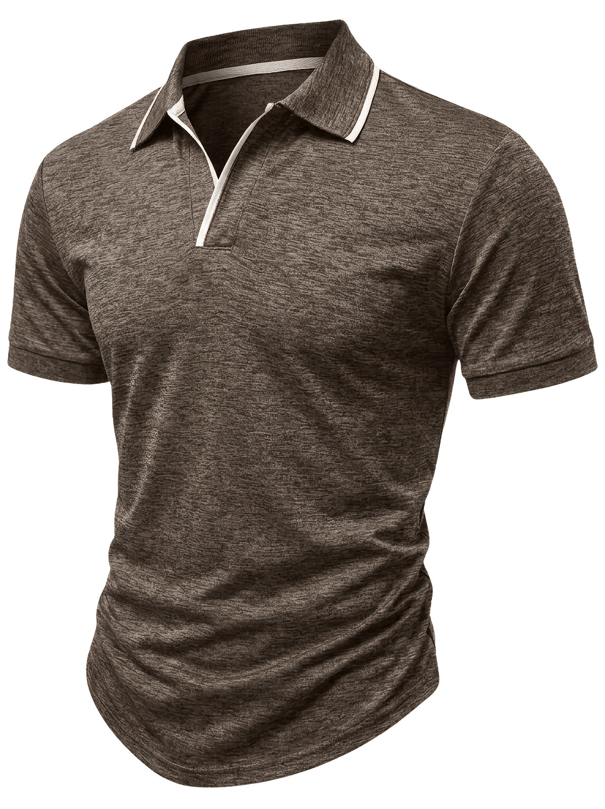 Summer Men'S Short Sleeve T-Shirt, Men'S Business Shirt, Round Neck Lapel Contrast Men'S T-Shirt, Casual Party, Suitable for Various Styles, Travel, Golf, Daily, Suburban Tourism, Family Travel, Parent-Teacher Meeting, Casual Short Sleeve Top, Knit - Army Brown Color