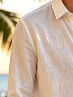 Vacation Style Men'S Summer Long Sleeve Shirt, Classic Lapel Single-Breasted Design, Multiple Basic Solid Colors Available, Suitable for Daily Commute And Beach Travel (Shirt) - White