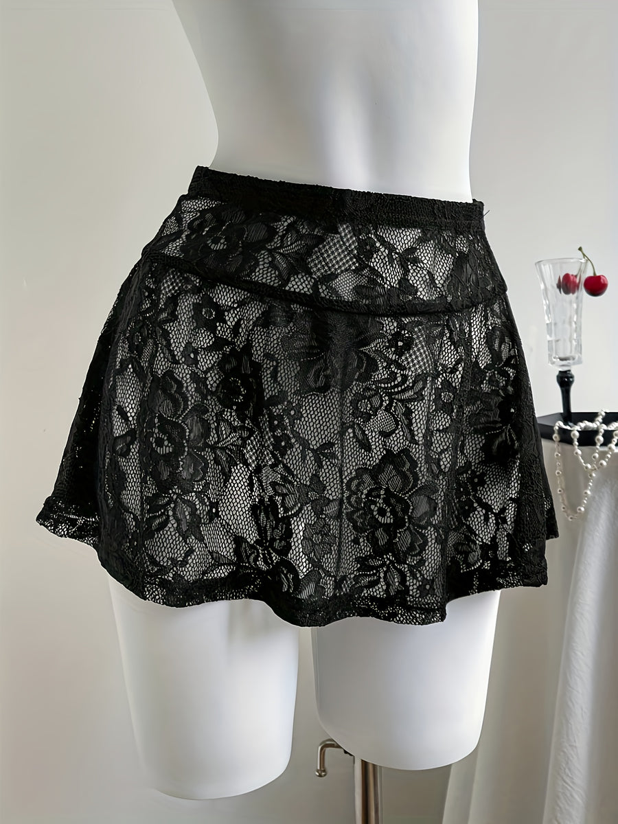 Women'S Sexy Nightclub Sheer Lace Mini Skirt, Valentine'S Day Gift "Circle Direction" - Black