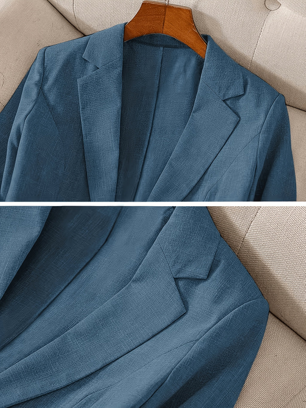 Women'S Casual Solid Single-Breasted Blazer, Spring/Summer Thin 3/4 Sleeve Lapel Coat - Blue