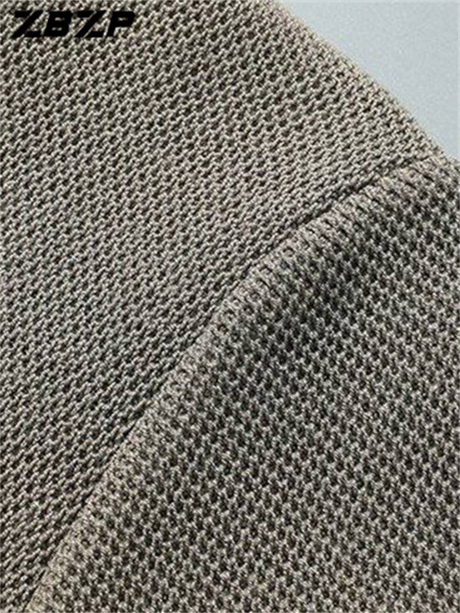 ZBZP Autumn/Winter Knitted 3D V-Neck Solid Color Sweater, Basic Knit Cardigan, Men's Fashion Knitwear Long-Sleeve Outerwear 10719 - Khaki