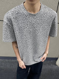 Men'S Hong Kong Style Highlight Twill Short-Sleeve T-Shirt, Summer Lazy Style Loose Crew Neck Half-Sleeve Top - White
