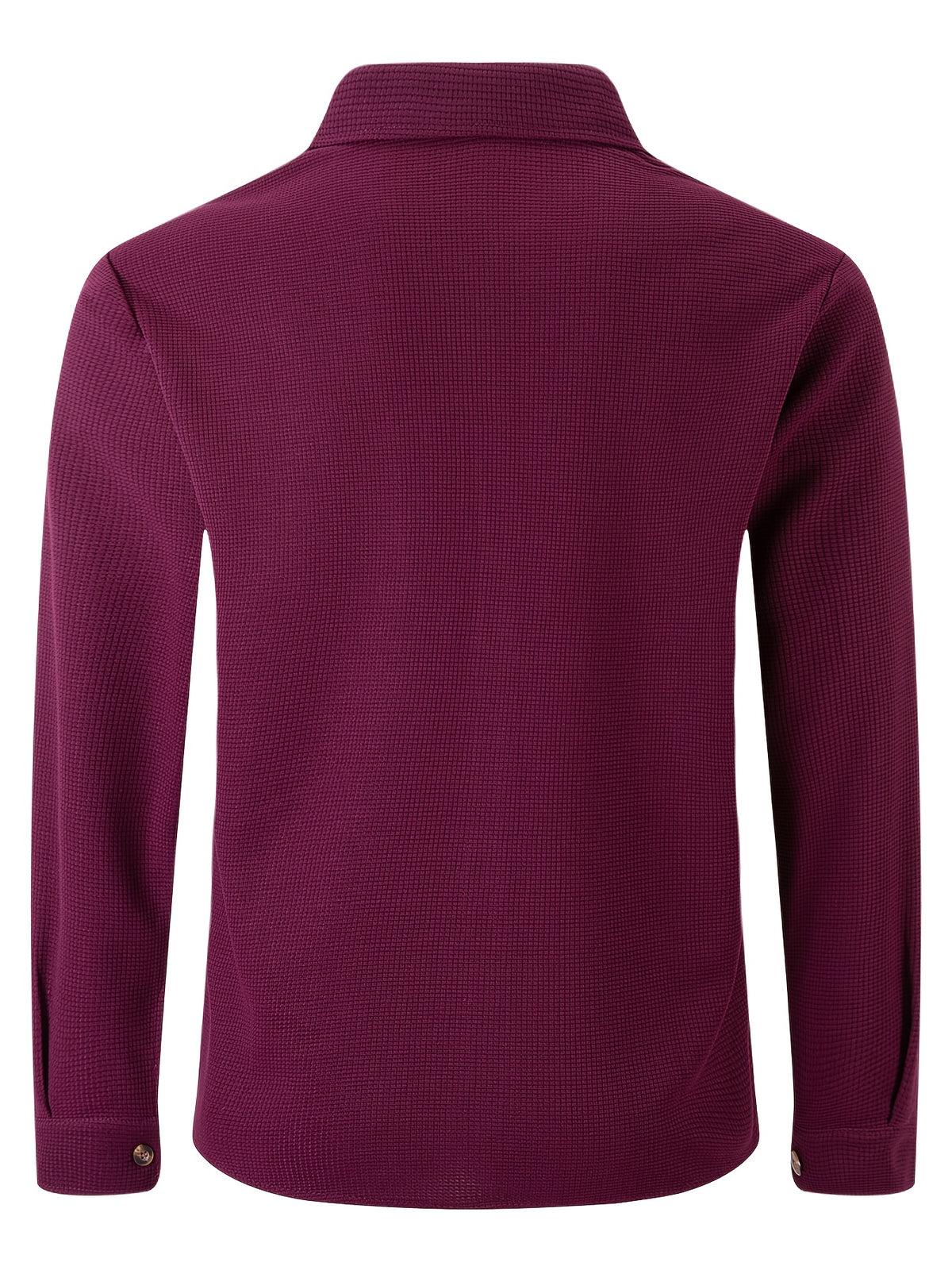 Men Fall Winter Waffle Knit Shacket, Long Sleeve Button Up Collared Shirt Jacket with Pocket, Casual Overshirt Outer Coat, Solid, Comfortable, Loose Fit - Burgundy
