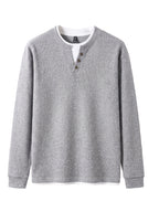 Autumn/Winter New V-Neck Button Design Color-Blocked Spliced Crew Neck Men's Sweater, Thickened Warm Versatile Casual Knitwear, Skin-Friendly and Comfortable, Durable and Breathable Pullover Men's Top BD26806 - Light Grey