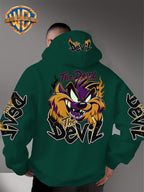 Le Yitong Big Mouth Monster The Devil Flame Print Hooded Sweatshirt, with Sleeve Print Design, Kangaroo Pouch And Drawstring Hood, Suitable for Autumn/Winter Casual Wear And Outdoor Activities - Green