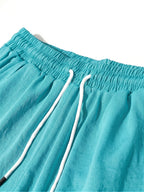 Summer Women's Cropped Cargo Pants with Stylish Pocket Design, Drawstring Elastic Waist Casual Long Pants, Suitable for Outdoor and Daily Wear - Lake Blue
