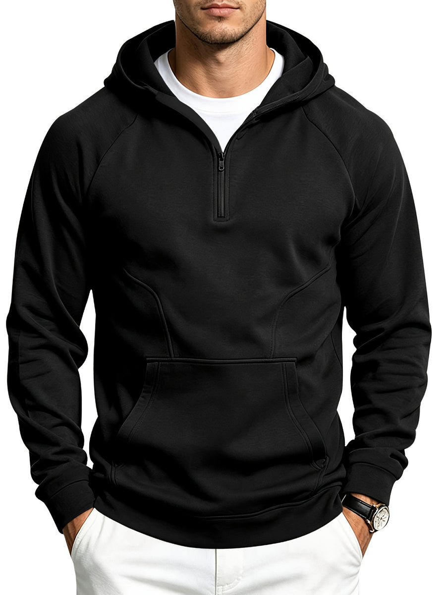 Men's Autumn/Winter Outdoor Loose Fit Casual Sporty Fitness Spliced Hooded Sweatshirt - Black