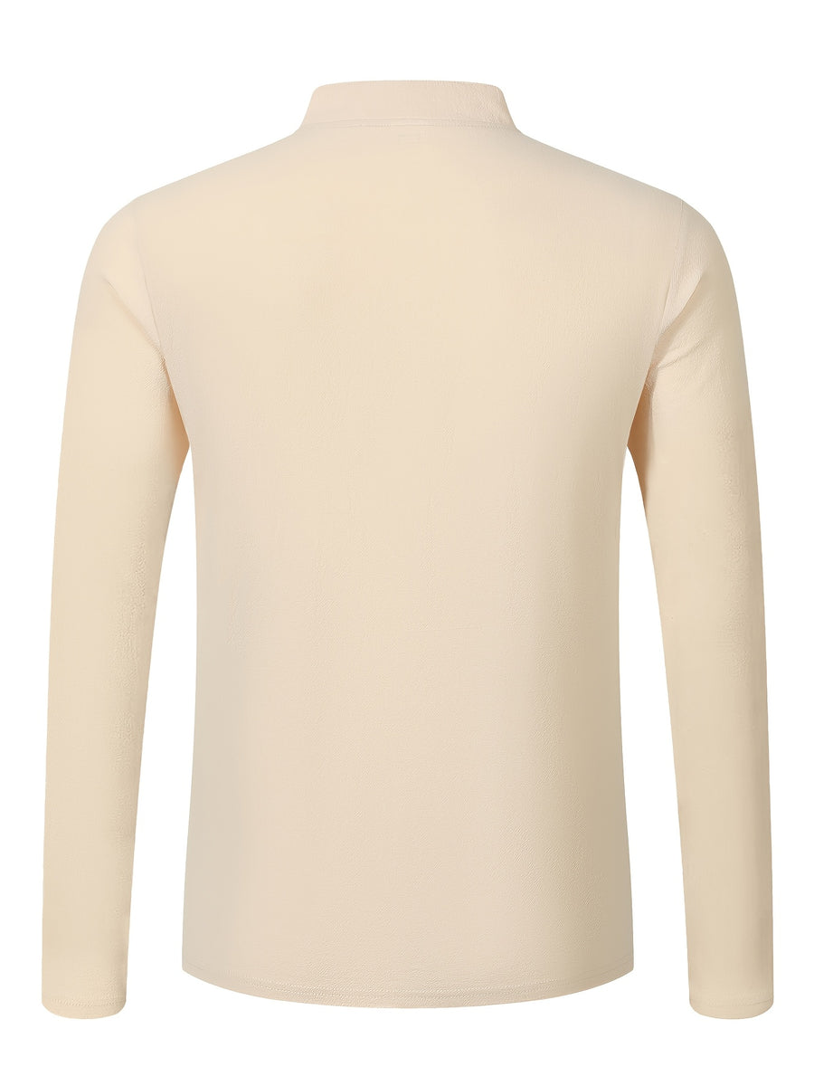 2pcs Men's Solid Color Pullover Henley Shirt, Long Sleeve, Regular Fit for Spring/Autumn, Casual Outings and Parties - Apricot + Navy