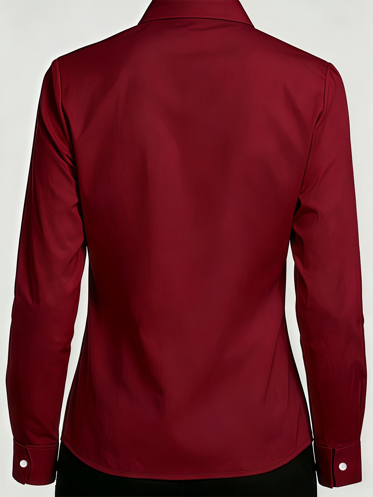 Gentle Girly Style Shirt with Pocket, Bow, Little Bear, and Rose Print, Long Sleeve Loose Fit Daily Commute Age-Reducing Cardigan Top - Burgundy