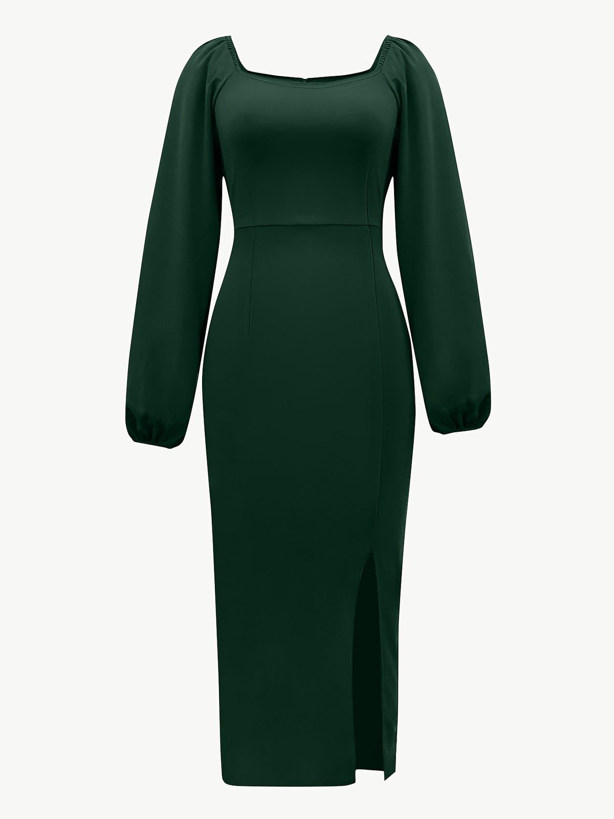New European and American Style Fashion Slimming Split Long Sleeve Dress Trend - Dark Green