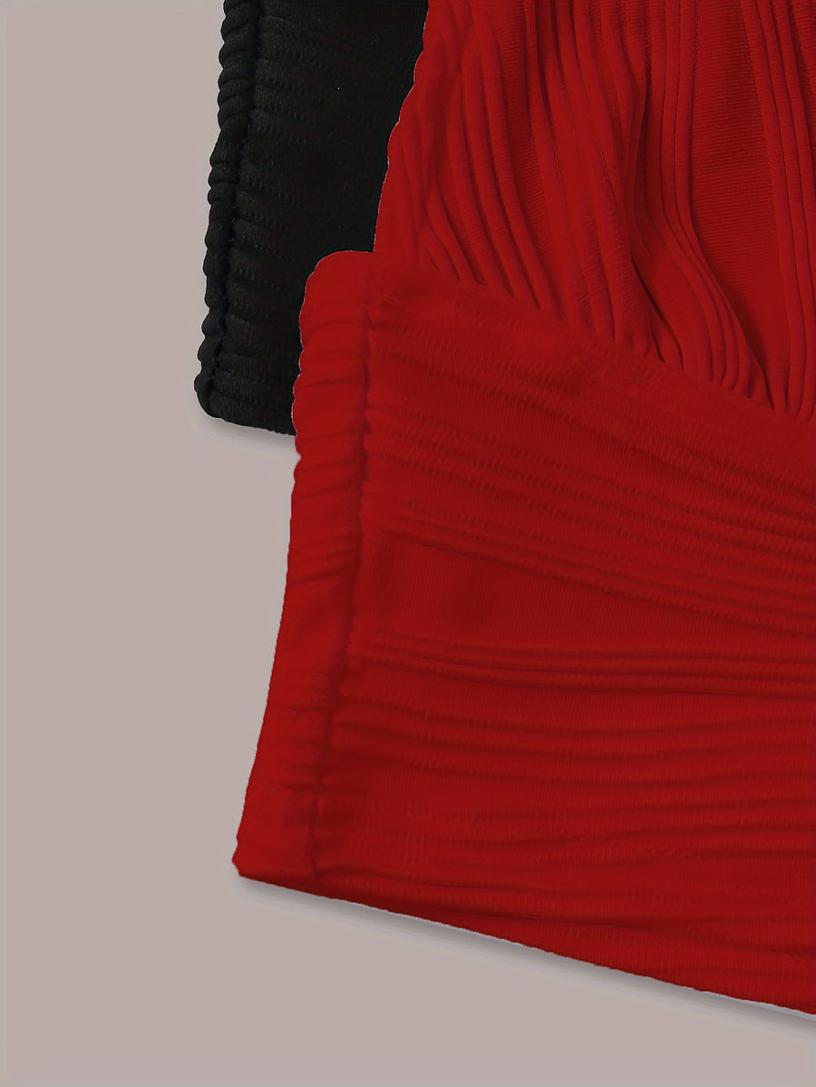 Solid Color Backless Crop Top Sexy Halter Neck Top Two-Pack, Elegant Women's Crop Top, Casual and Elegant Beach Outing Women's Vacation Wear, Sleeveless Tank Top, Camisole Tank Top, Summer Clothing, New Summer Arrivals - Mixed Color 3