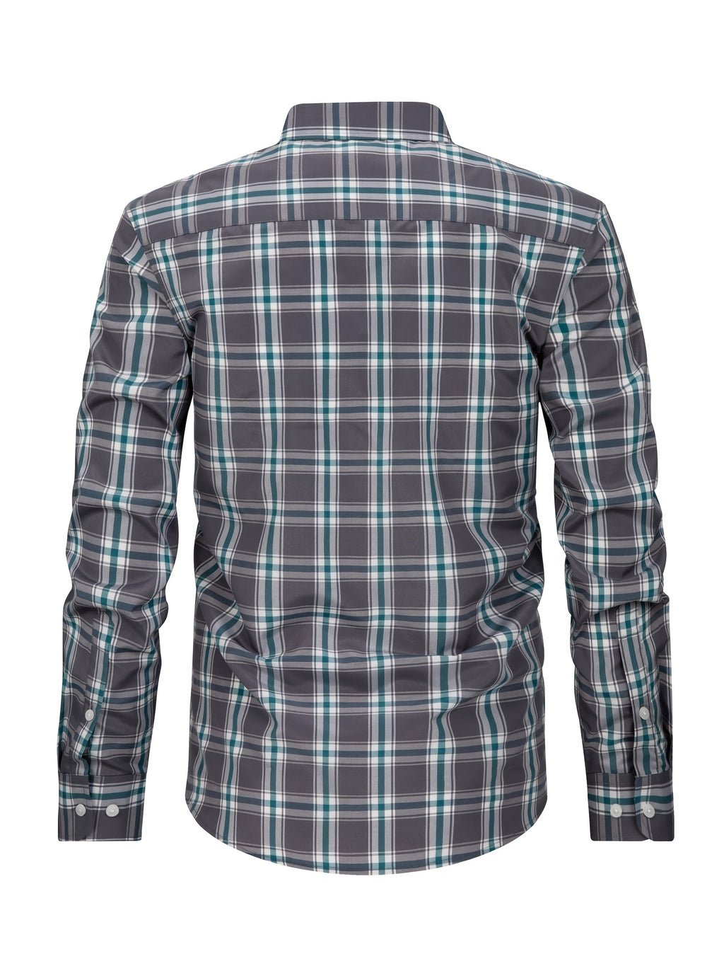 New Plaid Shirt for Men, Long Sleeve, European/American Sizing, Suitable for All Seasons and Commuting, Two-Tone Color Block Design, Four-Season Casual Shirt. Ideal for Men's Daily Wear, Vacation, Leisure, and Streetwear. The Casual Plaid Shirt - Green Gray Grid