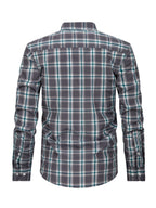 New Plaid Shirt for Men, Long Sleeve, European/American Sizing, Suitable for All Seasons and Commuting, Two-Tone Color Block Design, Four-Season Casual Shirt. Ideal for Men's Daily Wear, Vacation, Leisure, and Streetwear. The Casual Plaid Shirt - Green Gray Grid