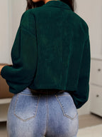 Autumn Winter New Jacquard Lapel Solid Color Coat Women'S Fashion Pinstripe Button Design Casual Jacket - Dark Green