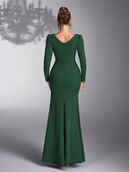 Women's Sequin Patchwork Elegant Wedding Bridesmaid Evening Dress Gown - Dark Green