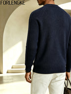 FORLENGKE Men'S Crew Neck Knitted Pullover with Vertical Cable Texture, Perfect for Solo Wear in Autumn And Winter to Show Texture Or Layered for a Stylish Look, Suitable for Shopping, Going Out, Parties, And Various Daily Occasions - Shangqing