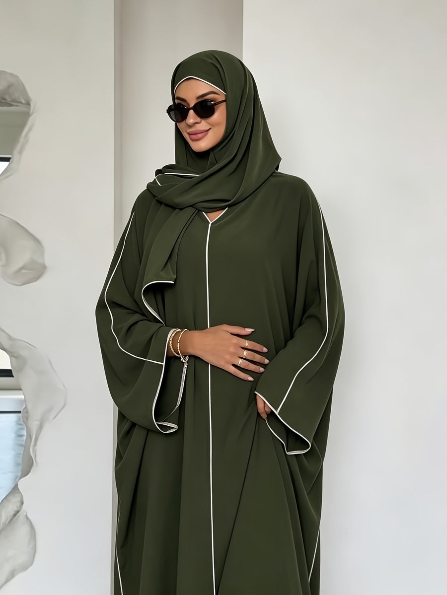 1 Set ( + Dress), Solid Color Nida Fabric, Elegant and Comfortable, Breathable and Comfortable for Outings | Simple Islamic Clothing | and Turkish Clothing, for Home, Outdoors, Leisure, Dresses for Women, Abaya for Women, Abaya Été, Abaya Femme - Olive Green
