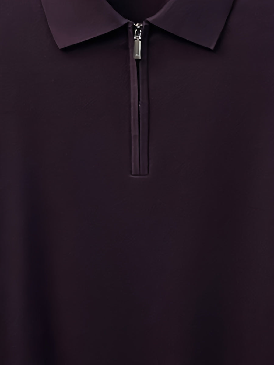 Men's Polo Collar Half-Zip Knit Sweater, Solid Color Minimalist Light Business Knit Pullover, Suitable for Spring, Autumn, and Early Winter, for Commuting and Casual Wear - SINBOS - Purple