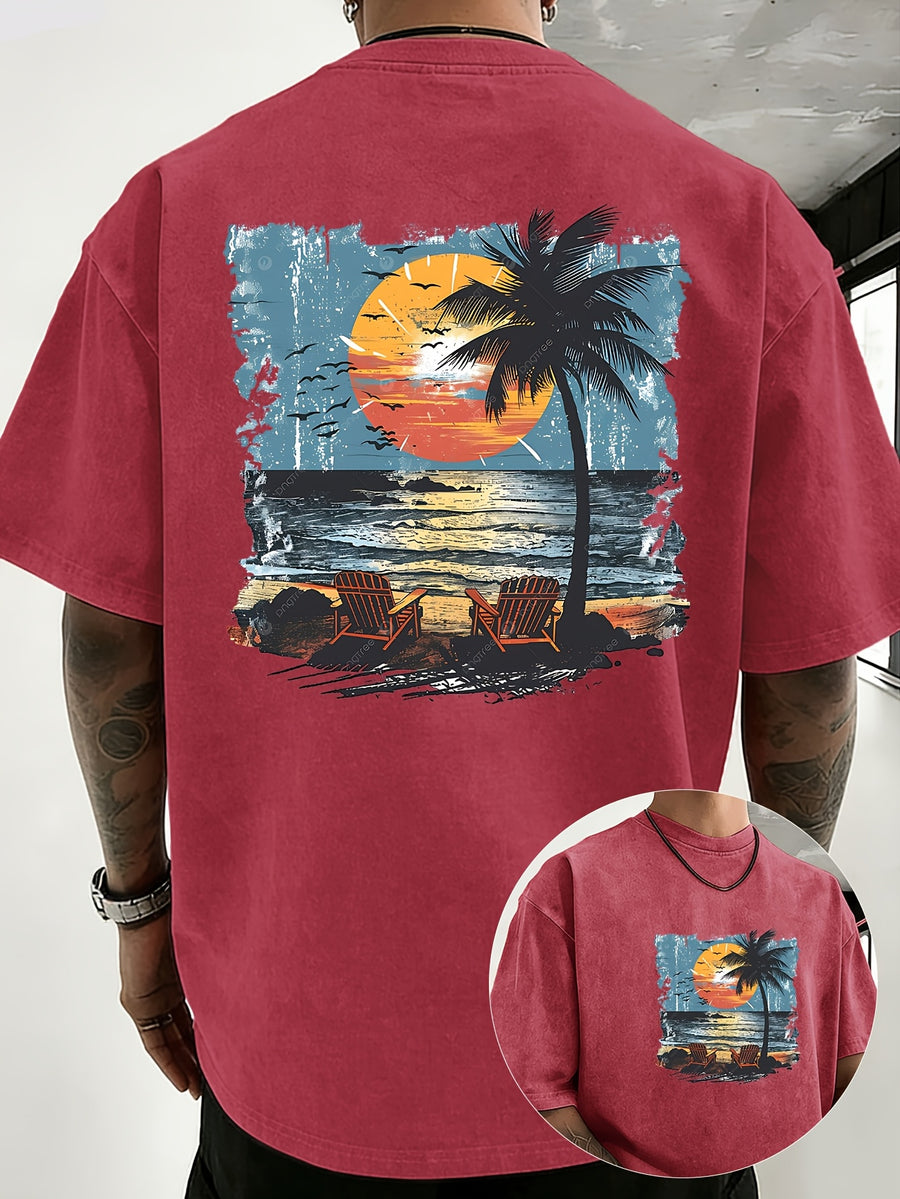 Summer New Unisex Pure T-Shirt, Skin-Friendly Comfortable Breathable Non-Sweaty, Creative Double-Sided Placement Print, Outdoor Travel Fitness Sports Versatile Short Sleeve Top - Red