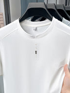 Men'S New Short Sleeve Easy Loose Commute All-Match Round Neck Top Short Sleeve T-Shirt Summer Cool Top Middle-Aged Dad Round Neck T-Shirt Business Casual Men'S Fashion Comfortable Multi-Color Short Sleeve T-Shirt LSL-26235 - White