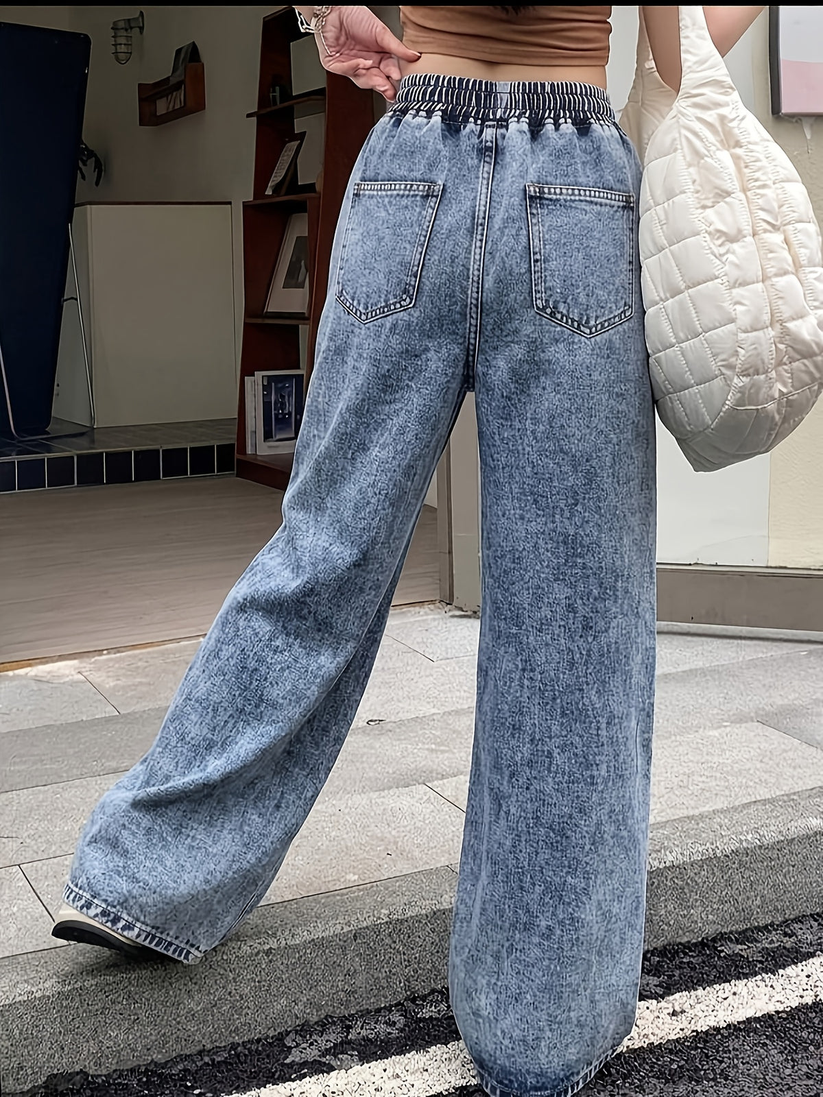 Women'S Drawstring Belt, Casual And Versatile for Daily Wear with Wide-Leg Jeans - Bright Steel Blue