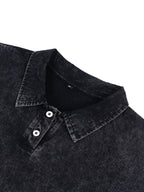 240G Heavyweight Combed Pure Men'S POLO Shirt Easy Retro Washed Loose Lapel Short Sleeve Skin-Friendly Temperament Autumn Summer Daily Commute Casual Top - Black