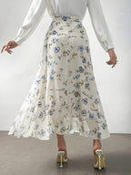 Women'S Skirt, Fashion Small Floral Chiffon Skirt, Casual Street Style Flowy Dress, Business Commute Style Women'S Skirt - Beige