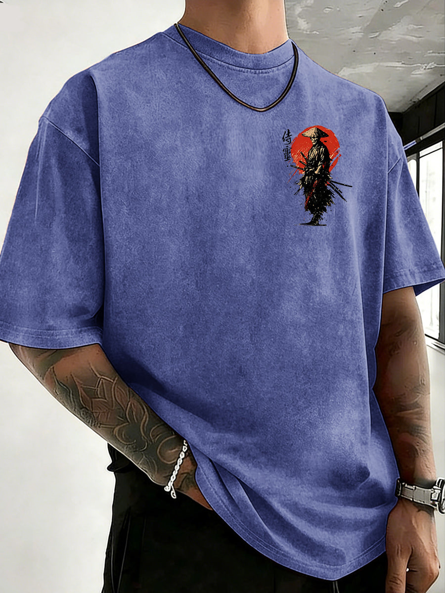Drop-shoulder Vintage Washed T-shirt, Exclusively for the Fashion-forward Crowd. A Loose-fitting, Comfortable, High-quality Pure Cotton Short-sleeve Top, an Essential Piece for Streetwear Trends - Royal Blue