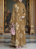 Women's Middle Eastern Style Muslim Elegant Thobe Dress, Suitable for Malaysia, Saudi Vintage Floral Muslim Long Dress, Straight Cut Loose Fit with Long Sleeves, for Festivals, Prayer, and Daily Outings, Smooth and Easy to Care for, No Embroidery - Mixed colors