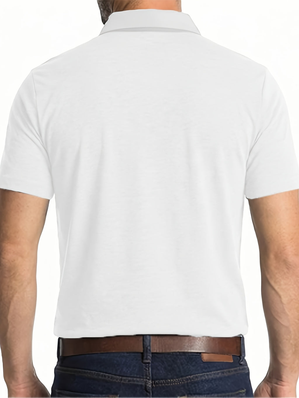 KJ-P035 Men's Daily Outdoor Casual Short-Sleeve Polo Shirt, Solid Color Henley Neck Top, Versatile T-Shirt for Fitness, Commuting, and Multiple Scenarios - White