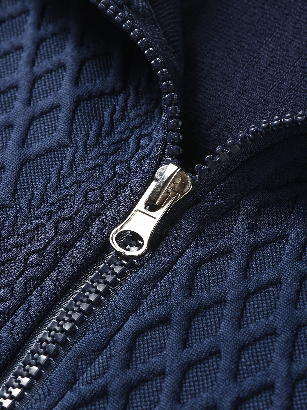 Men's Stand-Up Collar Zip-Up Knit Jacket for Daily Outings, Windproof and Casual, Reversible for Indoor/Outdoor Wear, Diamond Jacquard Breathable Knit Fabric, Slim Fit Short Style with Stand-Up Collar, Suitable for Coffee Shops - Blue
