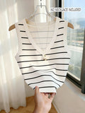 Summer Easy Breathable V-Neck Striped Sleeveless Vest Top for Women, Slim Fit, Can Be Worn Outside Or As a Base Layer, Casual Fashion Commuter Style, Bottoming Shirt - Stripe