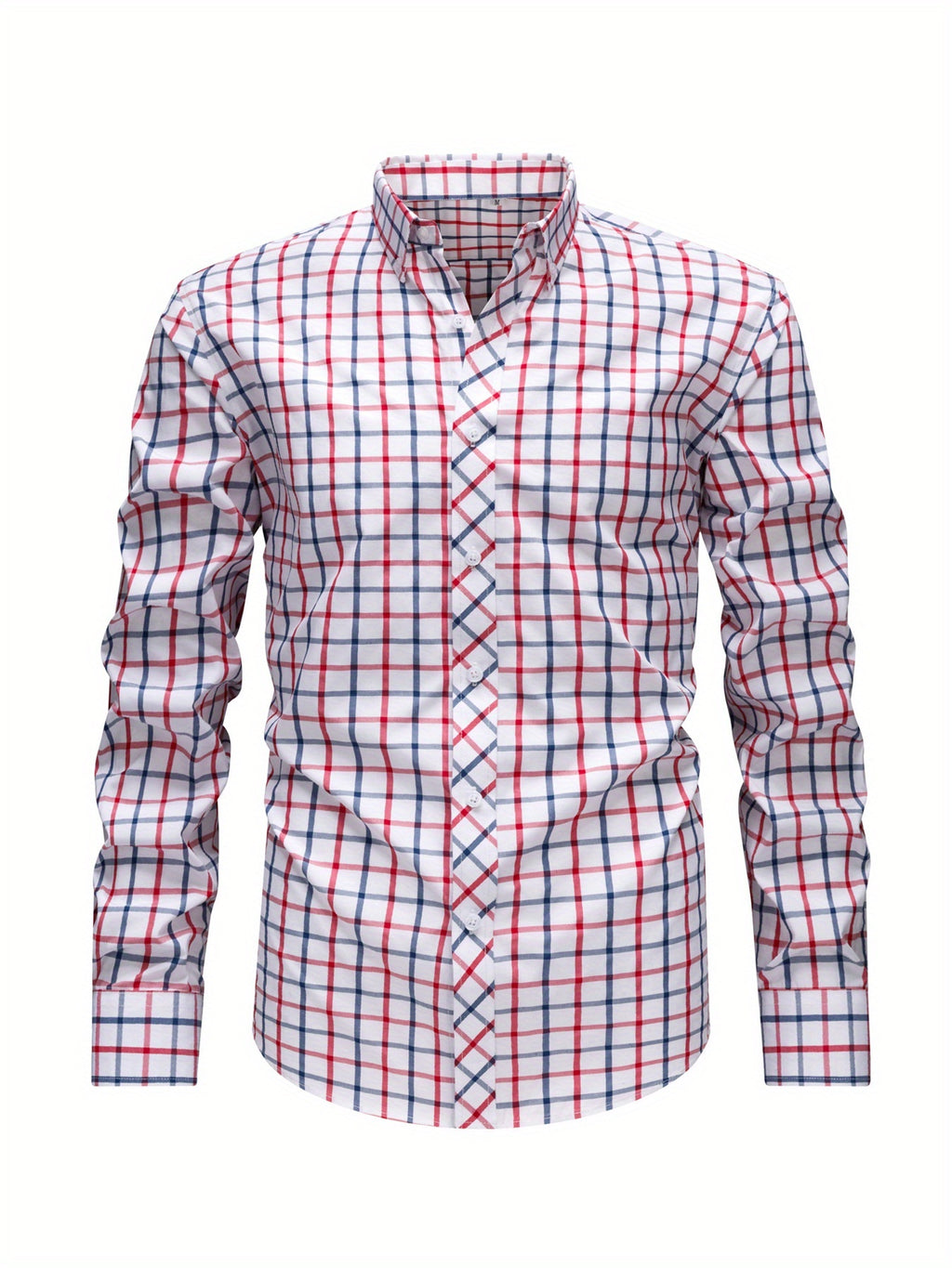 Men's Dress Shirt - Classic Checkered Pattern, Classic Notch Lapel with Button Design, Machine Washable, All-Season Regular Fit Suitable for Casual and Formal Wear - Red And Blue Plaid