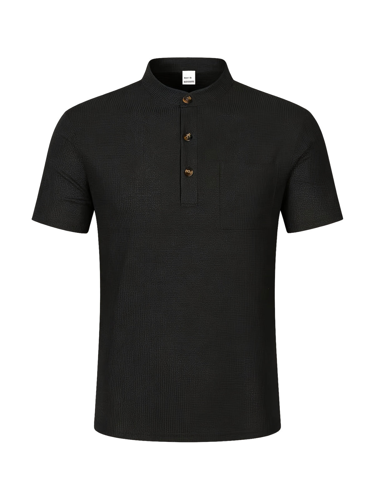 Men's Solid Color Patchwork T-Shirt, Simple and Elegant with a Vintage Button Design, Comfortable to Wear. Suitable for Spring, Summer, Home, Outings, and Travel Occasions, Showcasing a New Casual and Business Style - Black