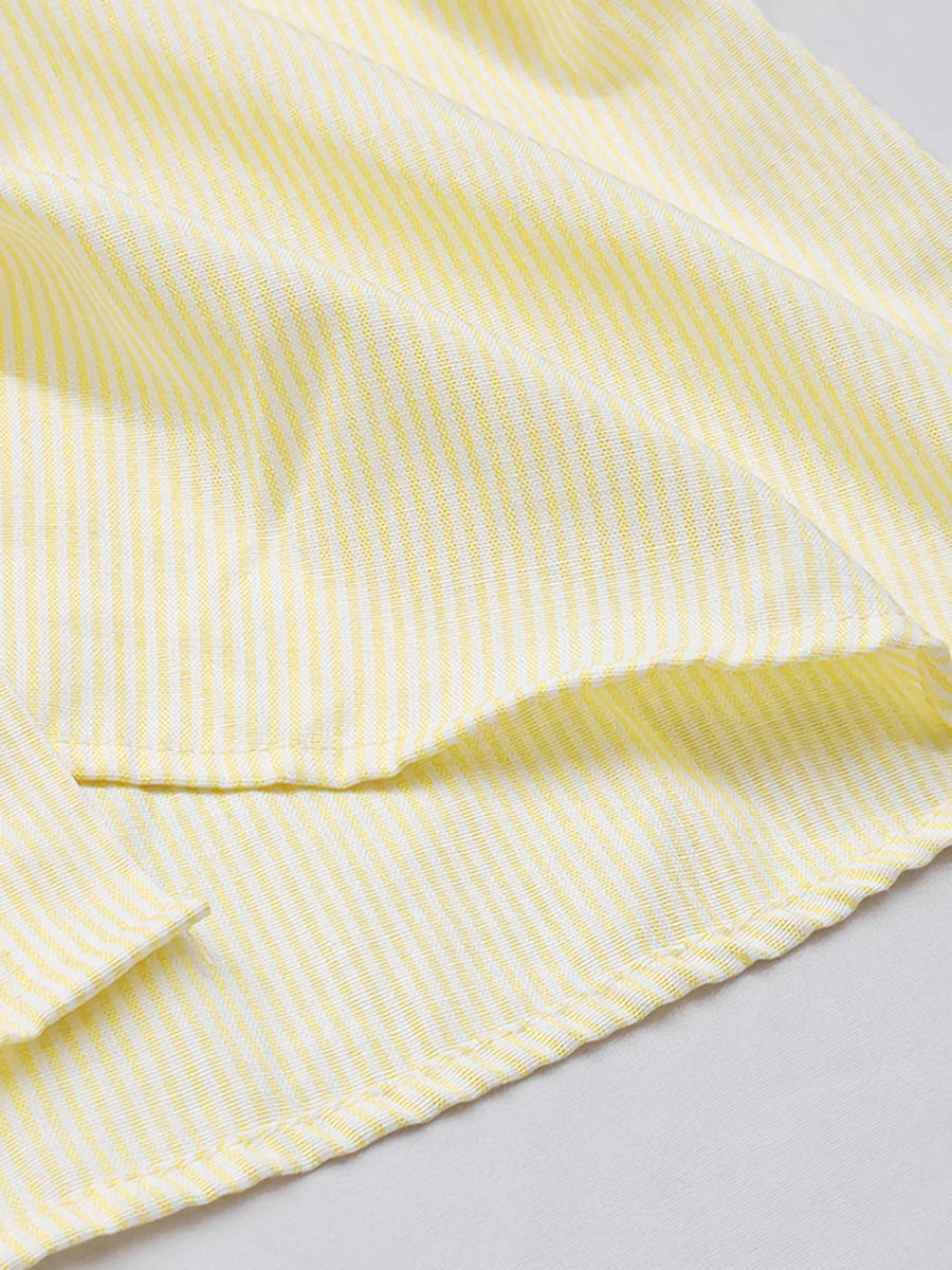 Spring/Autumn Thin All-Match Basic Letter Print Multi-Color Optional Long Sleeve Thin Striped Casual Outerwear Shirt - Yellow