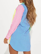 Women's Patchwork Print Striped Shirt - Multicolor