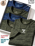5pcs Men's Sports & Fitness Breathable Quick-Dry T-Shirts, Outdoor Travel Casual Running Printed Short-Sleeve Tees, Easy to Clean and Maintain, Lightweight T-Shirts for Daily Leisure and Gatherings, Classic Crew Neck Shirts - Army Green + Dark Blue + Army Green + Dark Blue + Army Green