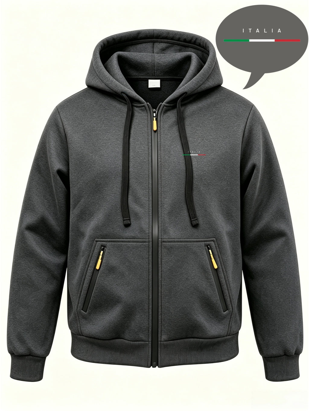 Western Fashion Letter Stripe Men'S Zipper Cardigan Hooded Sweatshirt ITALIA Easy Text Combination Print Zipper Pocket Drawstring Casual Athletic Jacket - Dark Gray
