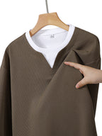 JEEP Men'S Printed Waffle Knit Long Sleeve T-Shirt for Spring And Autumn - Coffee