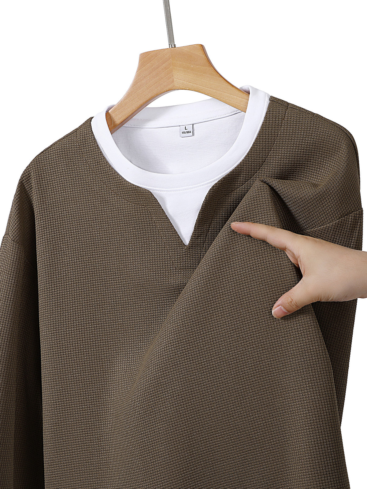 JEEP Men'S Printed Waffle Knit Long Sleeve T-Shirt for Spring And Autumn - Coffee