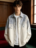 [Pearson OBM] Faux Denim Jacket Outerwear Gradient Long Sleeve Cardigan Couple Style Versatile Top Long Sleeve Shirt - Blue