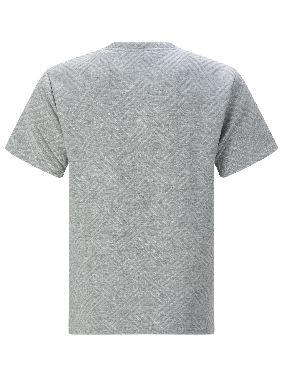 Men's Business Casual Sport Solid Color Crew Neck Jacquard T-Shirt - Light Grey