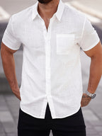 Men'S Casual Short Sleeve Pocket Shirt for Summer - White