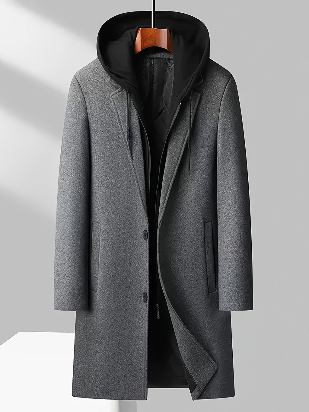 8803 New Thickened Warm Casual Business Removable Hooded Style Thickened Velvet Blend Trench Coat Men'S Jacket - Grey